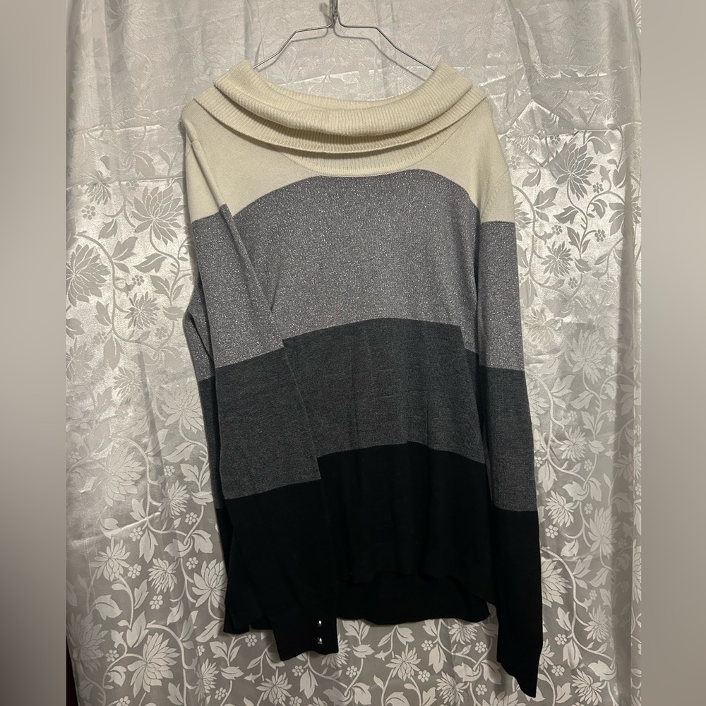 White House Black Market Metallic Colorblock Cowl Neck Sweater XL.